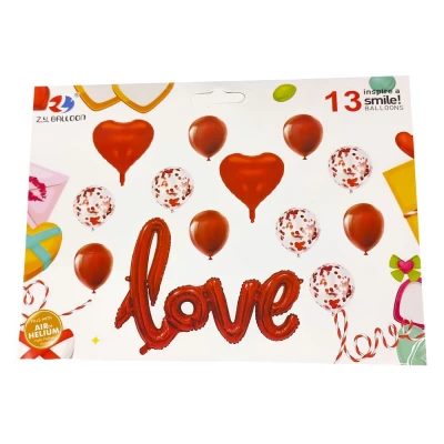 Набор шаров сердца и Love Красный Без бренда (10124) Набор шаров сердца и Love Красный Без бренда (10124)