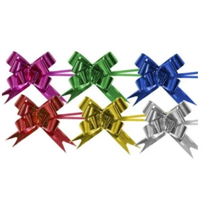 Набор подарочных бантов -10шт, на затяжках, фольгированные 1,8см х 34см (10343)