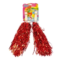 Помпоны для чирлидинга и танцев красные 2 шт, с ручкой (0815-100   red)