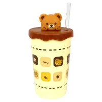 Стакан керамический 450мл с силиконовой крышкой и трубочкой 