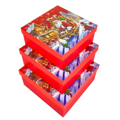 Подарочная новогодняя коробка 19 х 19 х 9,5см, 3шт/наб (2034Y-404L(3570L))