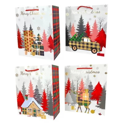 Пакет подарочный новогодний , 26 х 32 х 12cm 4 дизайна (746M)