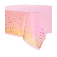 Скатерть розовая 137 х 183см,Горошек золотой Голубой Без бренда (871035)