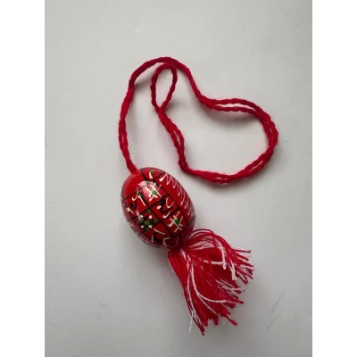 Декоративная деревянная писанка подвесная с кистями, 4см (L00002)