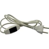 Шнур с выключателем для бра 6А 220В 1,3м белый(черная кнопка) Б.Ц.круглая вилка