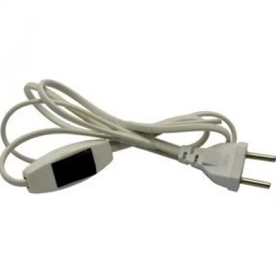 Шнур с выключателем для бра 6А 220В 1,3м белый(черная кнопка) Б.Ц.круглая вилка