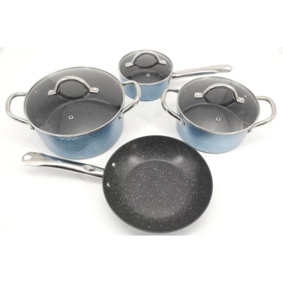 Набор Кастрюль 7 Предметов С Крышкой Мрамоpное Покрытие A-PLUS 3015