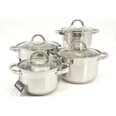 Набор Кастрюль Нержавейка 8 Предметов C Крышками A-PLUS 2188