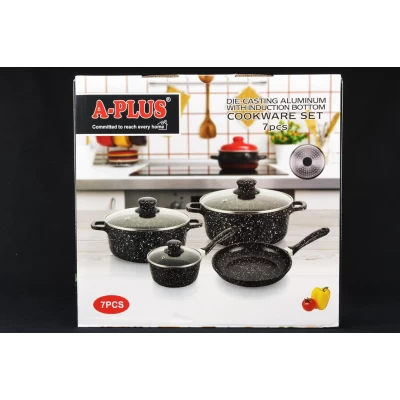 Набор Кастрюль 7 Предметов Мраморное Покрытие A-PLUS 1503