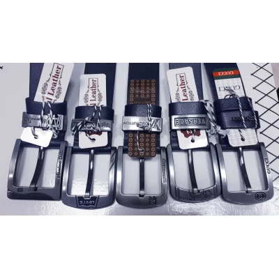 Ремень синяя кожа брендовый 4 см, в ассортименте