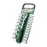 Набор торцевых головок с трещоточной рукояткой 1/2", Cr-V, 19 ед., INTERTOOL ET-6019