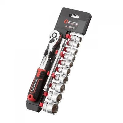 Набор головок 3/8" 10-24 мм., удлинитель, рукоятка с храповым механизмом 72 зуба, 12ед., Cr-V STORM INTERTOOL ET-8013 Набор головок 3/8" 10-24 мм., удлинитель, рукоятка с храповым механизмом 72 зуба, 12ед., Cr-V STORM INTERTOOL ET-8013
