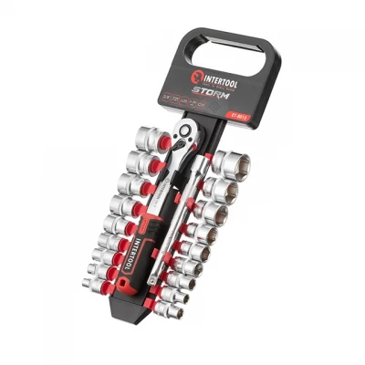 Набор головок 3/8" 6-24 мм., удлинитель, рукоятка с храповым механизмом 72 зуба, 20ед., Cr-V STORM INTERTOOL ET-8015 Набор головок 3/8" 6-24 мм., удлинитель, рукоятка с храповым механизмом 72 зуба, 20ед., Cr-V STORM INTERTOOL ET-8015