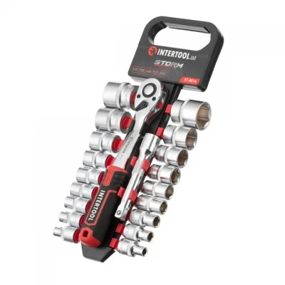 Набор головок 1/2" 8-32 мм., удлинитель, рукоятка с храповым механизмом 72 зуба, 20ед., Cr-V STORM INTERTOOL ET-8016 Набор головок 1/2" 8-32 мм., удлинитель, рукоятка с храповым механизмом 72 зуба, 20ед., Cr-V STORM INTERTOOL ET-8016