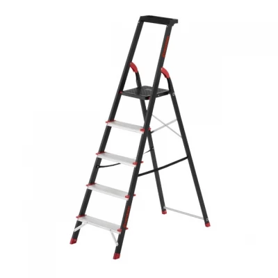 Стремянка 5 ступеней, лоток для инвентаря, стальной профиль, высота верхней ступени 1064мм, 457х893х1568мм, 150кг INTERTOOL LT-0055 Стремянка 5 ступеней, лоток для инвентаря, стальной профиль, высота верхней ступени 1064мм, 457х893х1568мм, 150кг INTERTOOL LT-0055