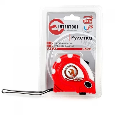 Рулетка с металлическим полотном 3 м x 16 мм "Супер Магнит" blister INTERTOOL MT-0303