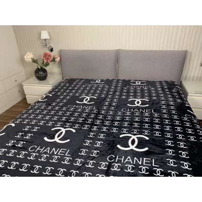Плед микрофибра полированный Брендовый Chanel тёмный (200*220)