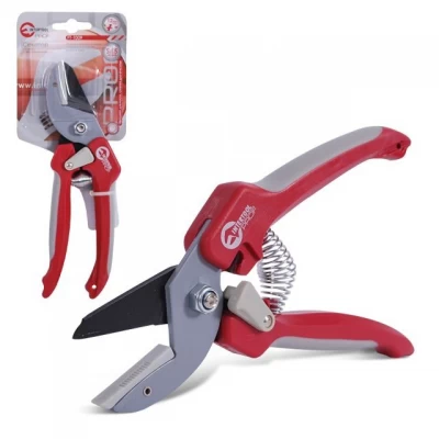 Секатор садовый c наковаленкой, ручка комбинированная пластик/термопластичная резина, лезвие сталь SK5, макс. рез. 12 мм INTERTOOL FT-1009