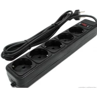 Сетевой фильтр Gembird 5 гнезд 5 м(3*0.75мм) с заземлением и выключателем чёрный