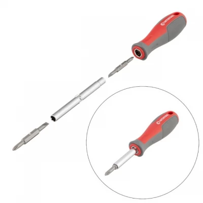 Отвертка с двухсторонними сменными насадками 6 в 1 (SL6.35*65мм, PH1*5мм, SL8.0*75мм, PH2*6мм, внутренний шестигранник 6мм, 8мм INTERTOOL VT-3341