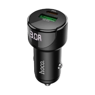 Car Charger | 20W | PD | USB QC3.0 | USCB-C | Digital Display — Hoco Z42 — Black