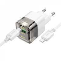 Home Charger 30W PD QC3.0 C to Lightning Cable (1m) Hoco C131A — Transparent Black Home Charger 30W PD QC3.0 C to Lightning Cable (1m) Hoco C131A — Transparent Black