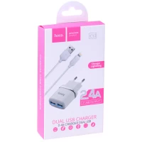 Home Charger 2.4A 2U Micro Cable (1m) Hoco C12 White