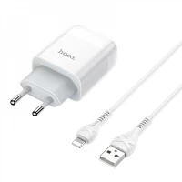 Home Charger 2.4A 2U Lightning Cable (1m) Hoco C73A — White