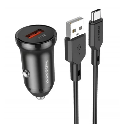 Car Charger 18W QC3.0 USB C Cable (1m) Borofone BZ18 — Black