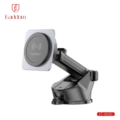 Автотримач магнітний на присосці з бездротовою зарядкою 15W Earldom ET-WC61 Автотримач магнітний на присосці з бездротовою зарядкою 15W Earldom ET-WC61