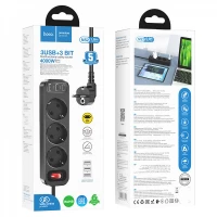 Фільтр живлення 2500W 3U | 4P | 1C 17W | 2m — Hoco AC21 __ — Black