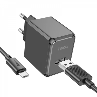 Home Charger | 2.1A | 1U | USB C Cable (1m) — Hoco CS11A — Black Home Charger | 2.1A | 1U | USB C Cable (1m) — Hoco CS11A — Black
