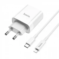 Home Charger | 20W | PD | QC3.0 | C to Lightning Cable (1m) — Hoco C80A — White Home Charger | 20W | PD | QC3.0 | C to Lightning Cable (1m) — Hoco C80A — White