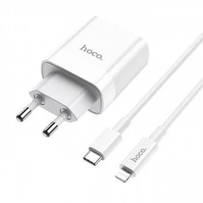 Home Charger | 20W | PD | QC3.0 | C to Lightning Cable (1m) — Hoco C80A — White