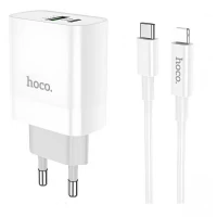 Зарядний пристрій Hoco C80A, 20 Вт, PD, QC3.0, кабель USB-C – Lightning (1 м) — White Зарядний пристрій Hoco C80A, 20 Вт, PD, QC3.0, кабель USB-C – Lightning (1 м) — White