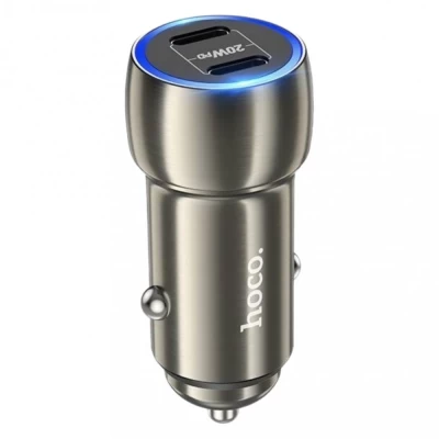 Car Charger | 40W | PD | 2 USB-C | — Hoco Z48 — Metal Gray