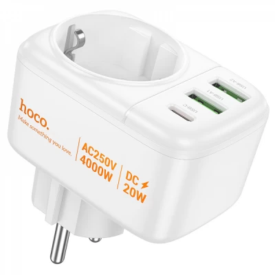 Фільтр живлення 4000W 2U | 1P | 1C  20W — Hoco AC26  — White