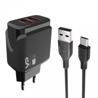 Home Charger 2.4A 2U USB C Cable (1m) Veron VR-C12C — Black Home Charger 2.4A 2U USB C Cable (1m) Veron VR-C12C — Black