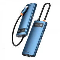 USB-хаб Baseus WKWG000003 Metal Gleam Series, USB-C → HDMI + 3 × USB 3.0 + PD + RJ45, 6 в 1 — Blue — WKWG000003 Blue