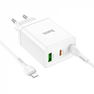 Home Charger | 35W | PD | QC3.0 | C to Lightning Cable (1m) — Hoco N33 — White
