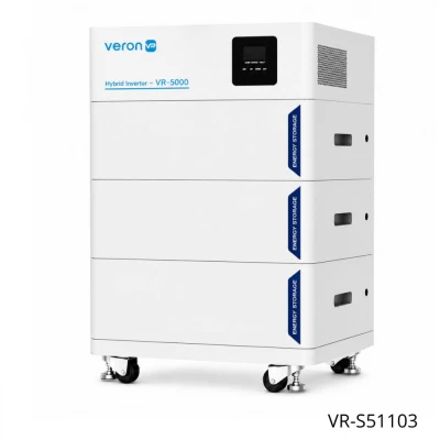 Гибридный инвертор VR-S51103 с тремя аккумуляторами 15,36KWh с корпусом на колесах LiFePo4 Гибридный инвертор VR-S51103 с тремя аккумуляторами 15,36KWh с корпусом на колесах LiFePo4