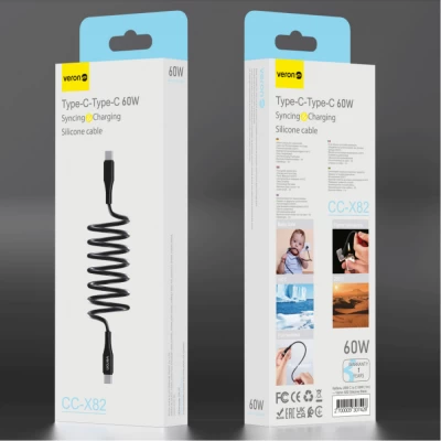 Кабель USB C to C 60W PD (1m) Veron X82 Silicon — Black