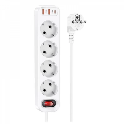 Power Extension 2U | 4P | 1C 20W | 1.8m | EU — Hoco NS1 Aura — White