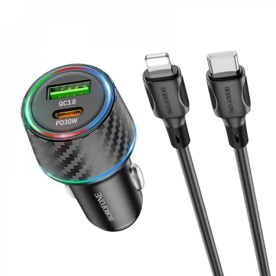 АЗУ и кабель Lightning « Borofone - BZ21 Brilliant  » PD30W+QC3.0 (C to IP) — Black