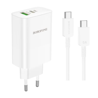 Home Charger 65W PD QC3.0 C to C Cable (1m) Borofone BN10 — White