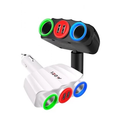 Разветвитель прикуривателя на 2 гнезда « SK-806» — 2 USB — 2.1A — Black