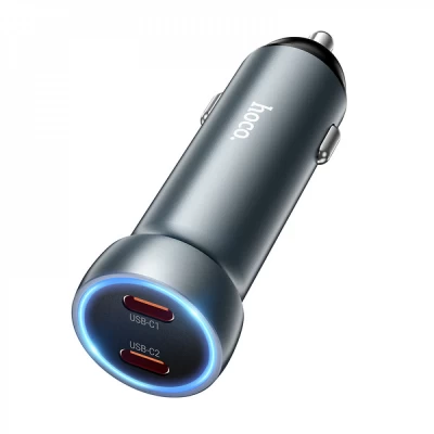 Car Charger | 60W | PD | 2 USB-C | — Hoco Z54B  — Metal Grey