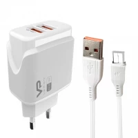 Home Charger 2.4A 2U Micro Cable (1m) Veron VR-C12M — White