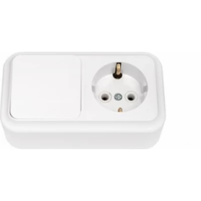 В-РЦ-527 Блок выключатель+розетка евро Пралеска Bylectrica белый