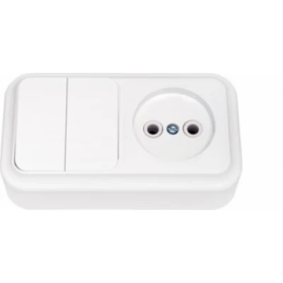 2В-РЦ-523 Блок выключатель двойной+розетка Пралеска Bylectrica белый